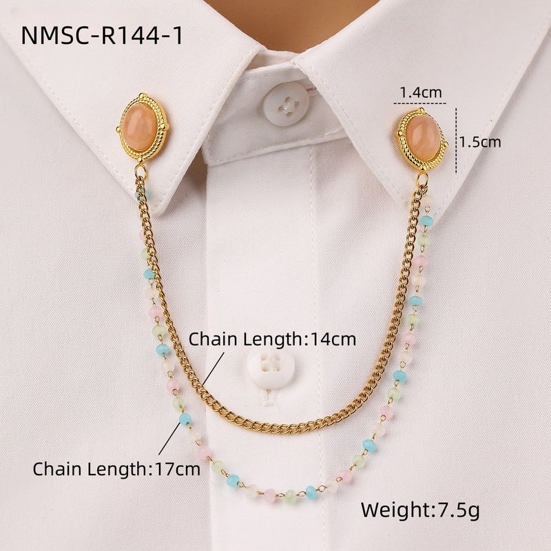 New Natural Stone Stainless Steel Collar Pin Fashion Joker High Sense Shirt Collar Does Not Fade Titanium Steel Jewelry - Image 1